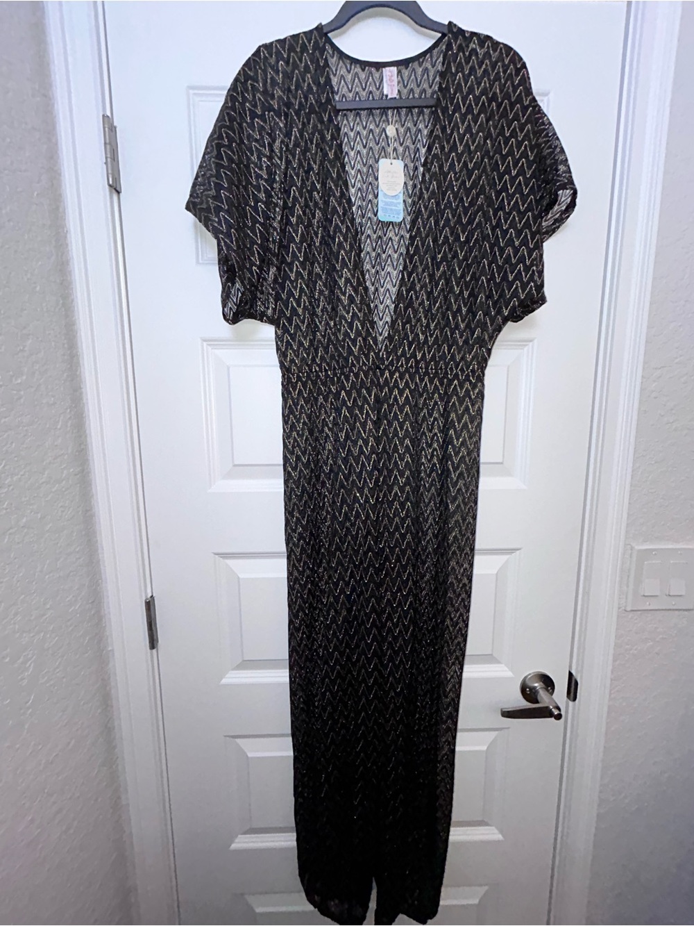 New, Luli Fama Metallic Dolman Short Sleeve Coverup Jogger Jumpsuit